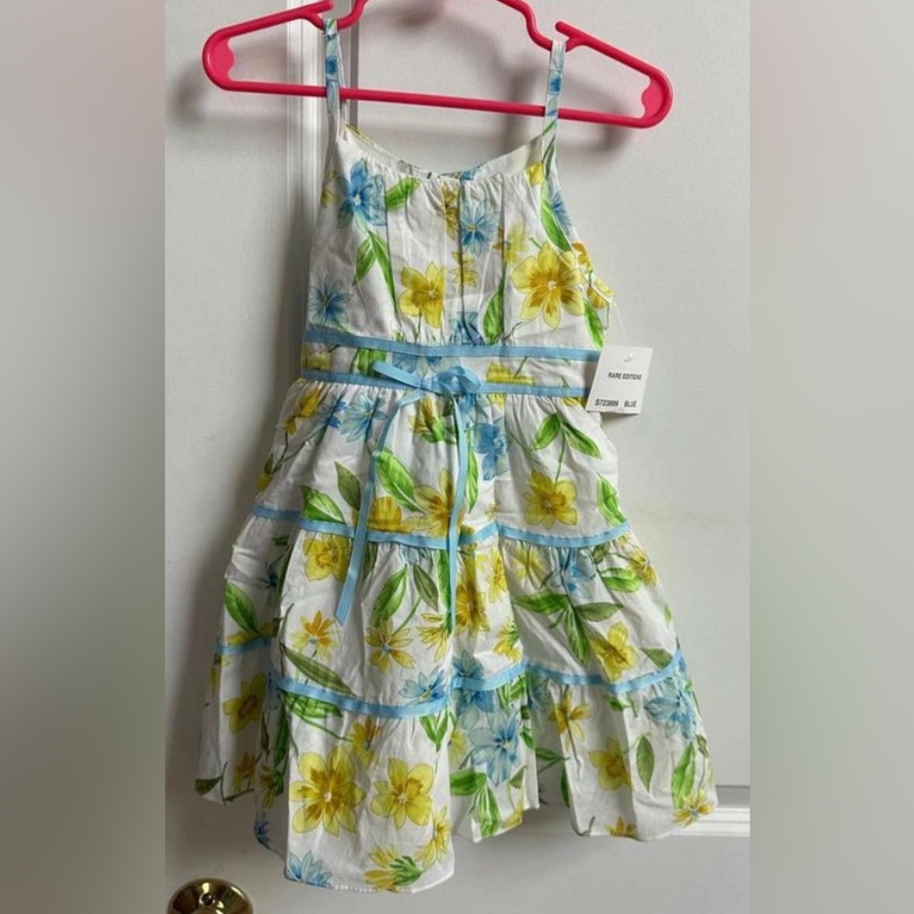 NWT 3T Rare Editions Blue Yellow Flower Dress